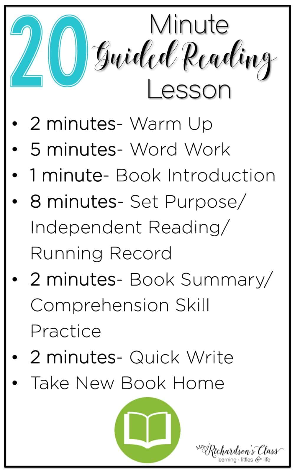 This guided reading schedule makes structuring a guided reading lesson easy to understand. Take each component step-by-step. 