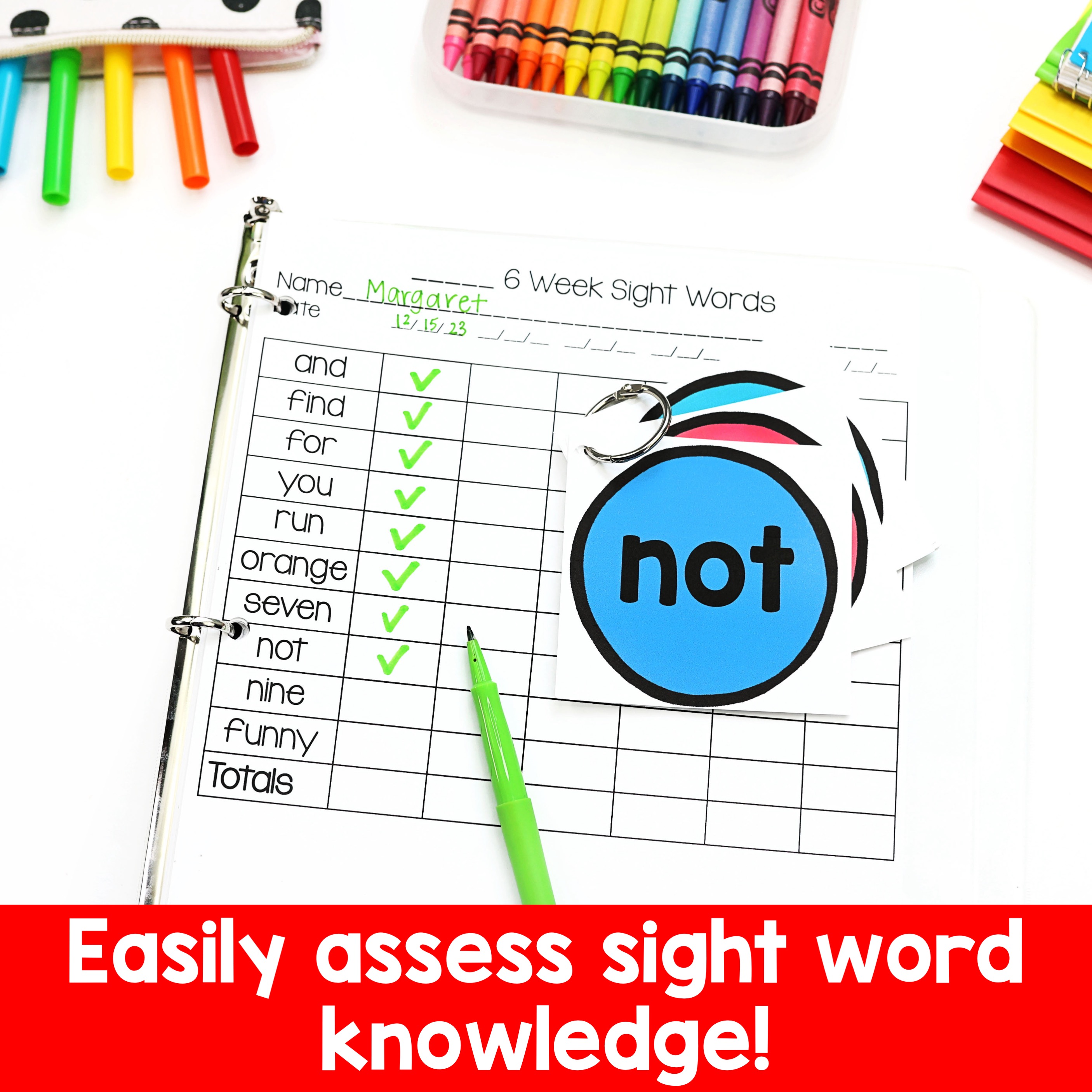 Kindergarten sight word data tracking doesn't have to be tricky! See how this teacher made it easy for herself and engaging for students!