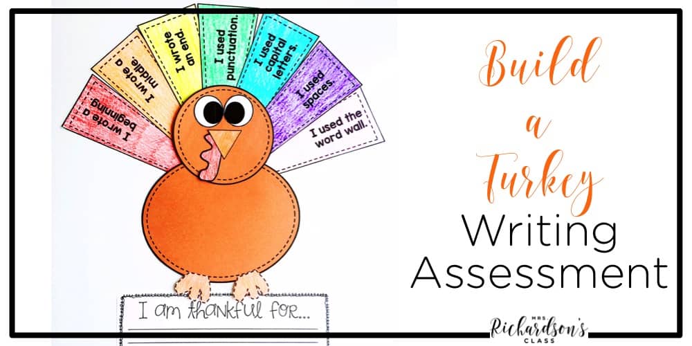 Use this engaging turkey writing prompt and as an assessment, too! Your first grade and kindergarten writers will be thrilled with this fall writing activity. As a teacher, you are able to both assess writing and reteach where needed! Check out the blog post for more details!