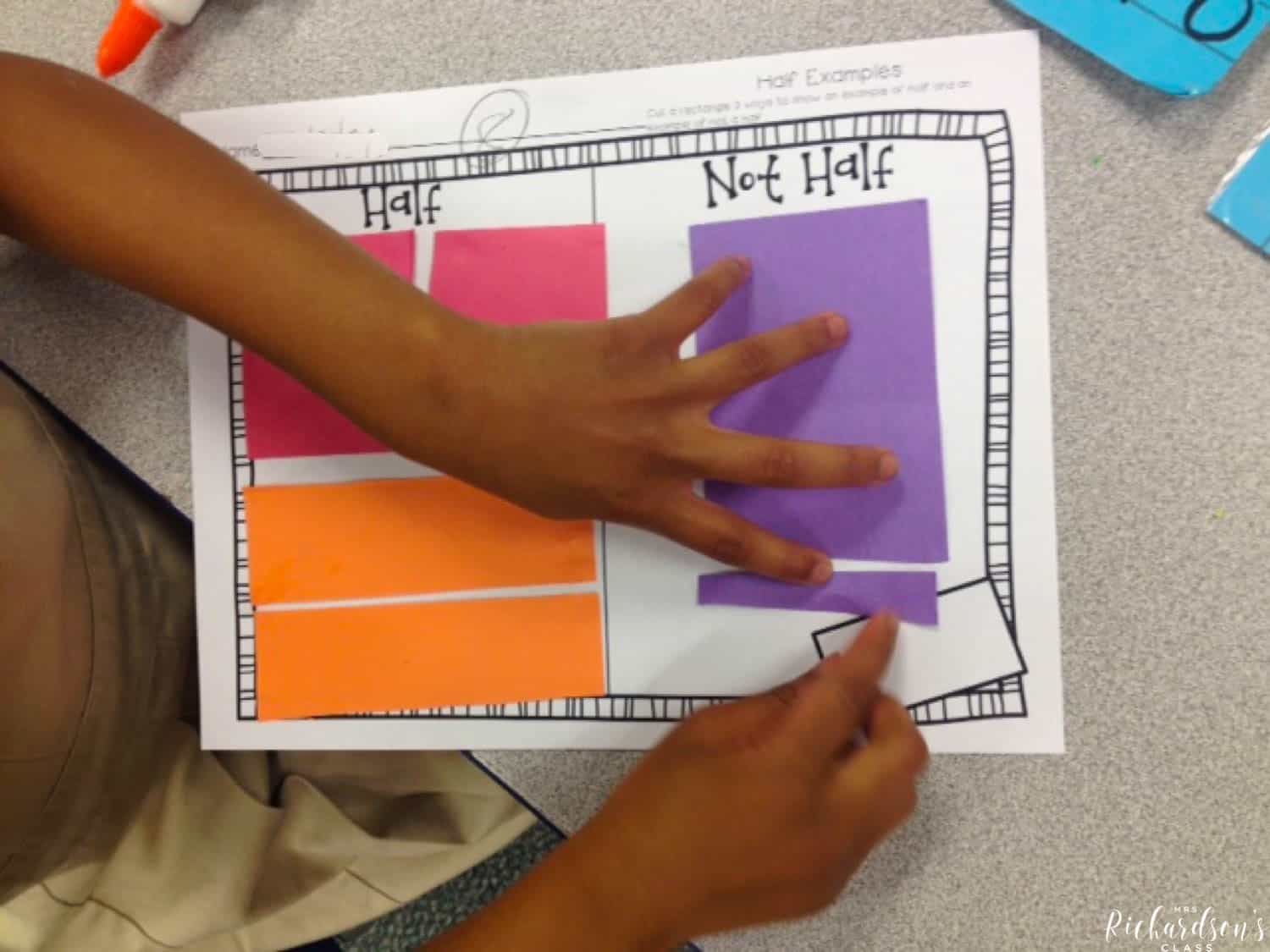 Having students create examples of halves and not halves is a great way for them to have an hands-on experience with fractions!