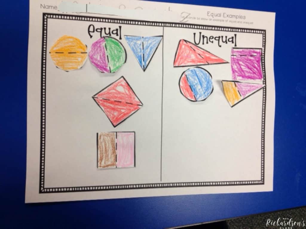 Fraction sort that shows students what is equal and what is not equal using all shapes!