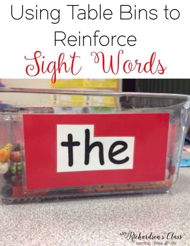 Sight word practice can be easily done with this trick! I love how she shared how she uses the table bins in her classroom!