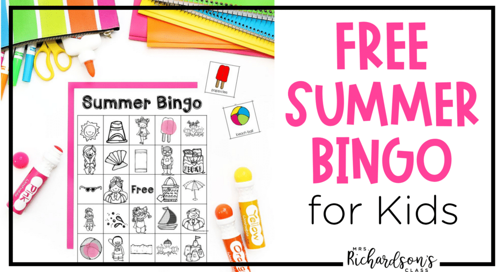 Grab this FREE summer bingo game for kids. You can use bingo daubers or any manipulative as a cover for the game.