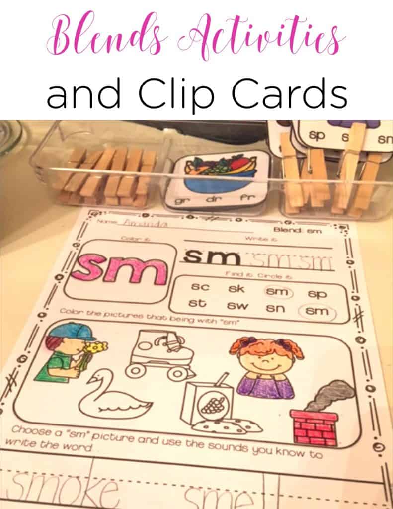 These blend activities are the perfect way to practice blends phonics skills. The clip cards are great for fine motor practice, too.
