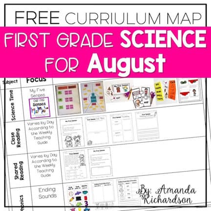 If planning for science is on the back burner, know that it doesn't have to be! You can grab this FREE curriculum map for August and it has all the details you need to be set for science, close reading, shared reading, and phonics!