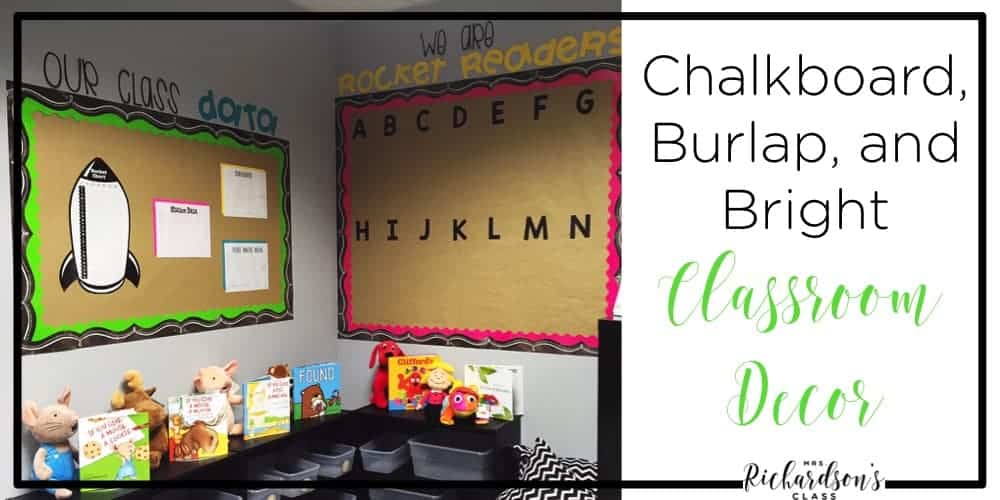 Chalkboard, burlap, and bright classroom decor that is simple and affordable! I love how inviting this learning environment is, too! 