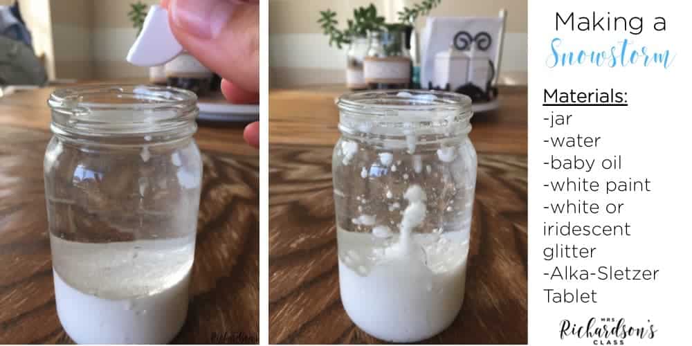 This snowstorm in a jar experiment is perfect for any classroom! It's is perfect for going along with seasons activities or snow activities!
