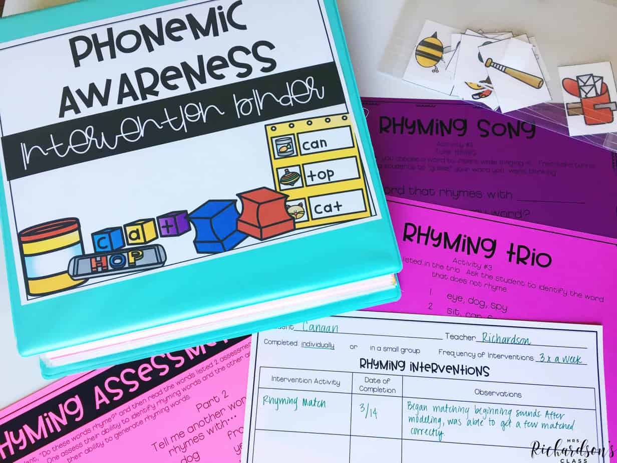 This phonemic awareness binder has everything you need for intervention time! Included are activities, assessments, and recording pages to keep data on students. 