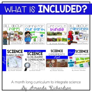 Be set for science for April with your first grade class! This unit has life cycle activities, farm activities, earth day activities, and rainforest activities. From science experiments for first grade to close reading for first grade, you are sure to be set!
