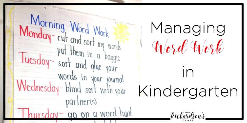 Are you looking for a word work routine that works with your students? I loved using Words their Way in my kindergarten and first grade classroom. Read more about how I created an organized system that worked for us in this blog post!