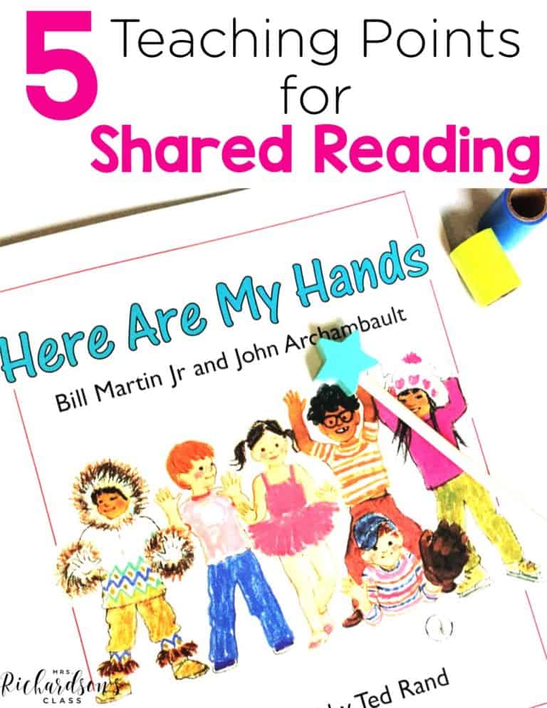 Do you struggle with knowing what to teach during shared reading? These teaching points will help guide you! Make the most of this important elemtn of balanced literacy with your kindergarten and first grade students!