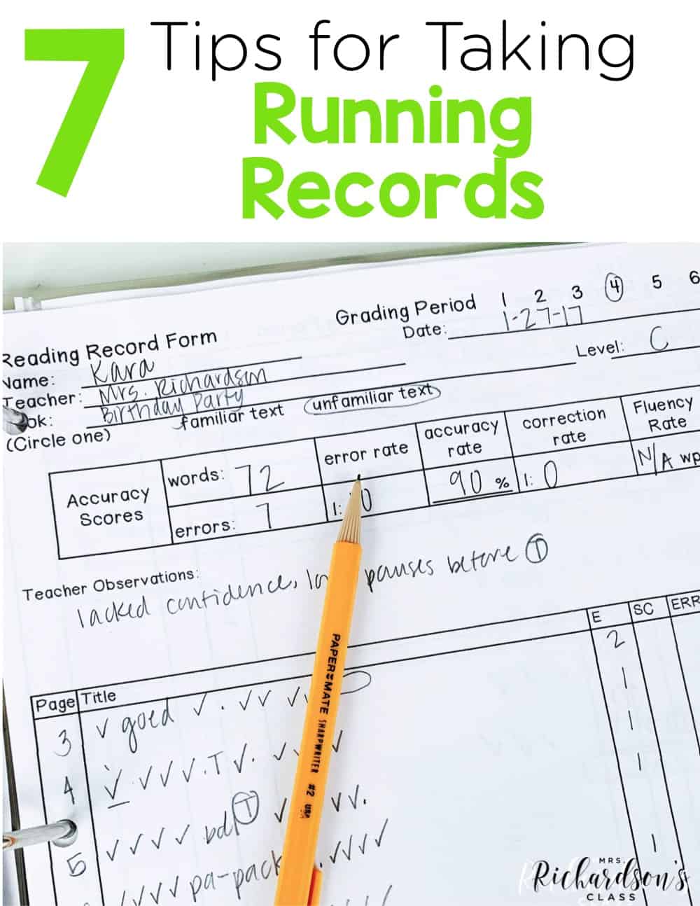 Running Record Symbols Chart