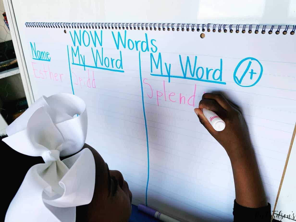 Create a WOW words anchor chart with your students to get them to expand their vocabulary and try new fancy words in their writing! 