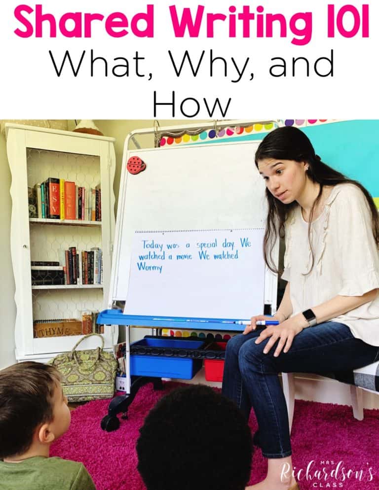 Shared writing is one component of balanced literacy. This is a time for you to model writing for your kindergarten students. You can use this time in your primary classroom to model every element of writing! Check out this blog post for more about shared writing!