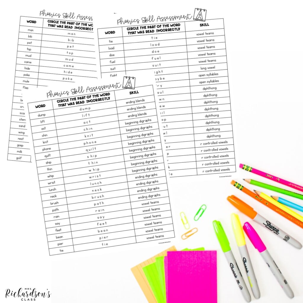 Phonics assessments make great reading assessments for kindergarten and first grade students.