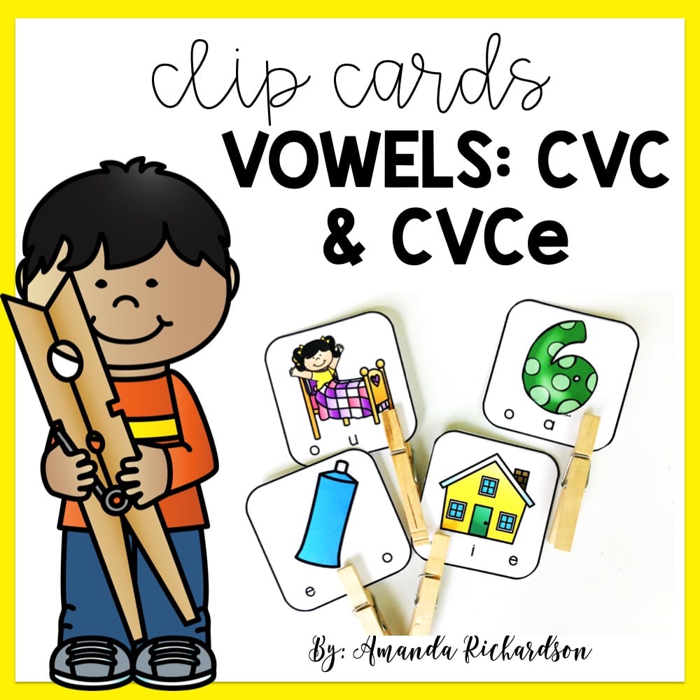 Long and Short Vowels Worksheets and Activities: Clip Cards for Fine Motor  Practice - Mrs. Richardson's Class