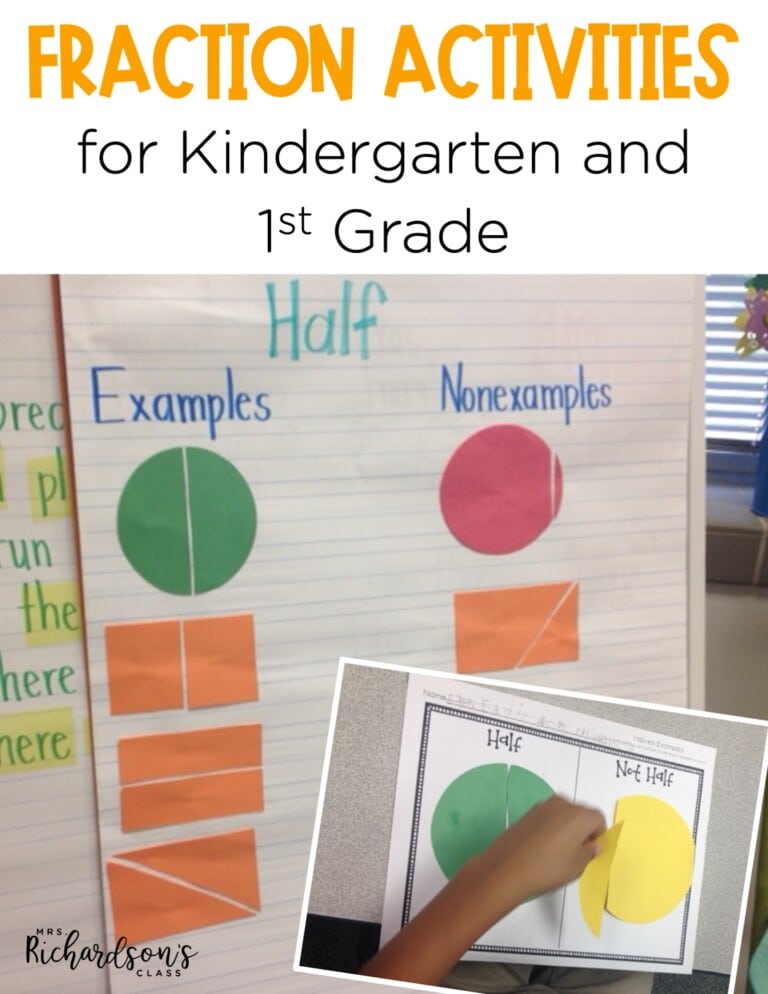 Fraction activities and fraction lesson ideas for kindergarten and first grade--love the book she used and the anchor charts she made with her class!